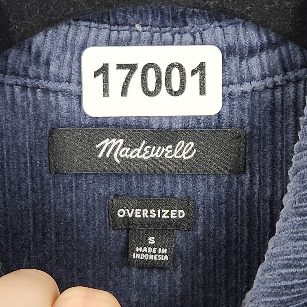 Madewell Shirt Womens Small Blue Cropped Oversized Corduroy Variegated Button Up - Picture 7 of 11